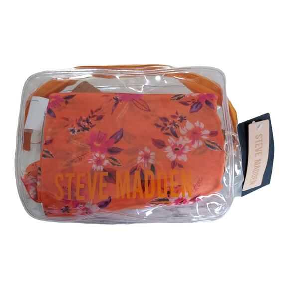 Steve Madden Orange Floral Packable Summer Beach Hat Swimsuit Cover Wrap set NWT - Picture 2 of 8